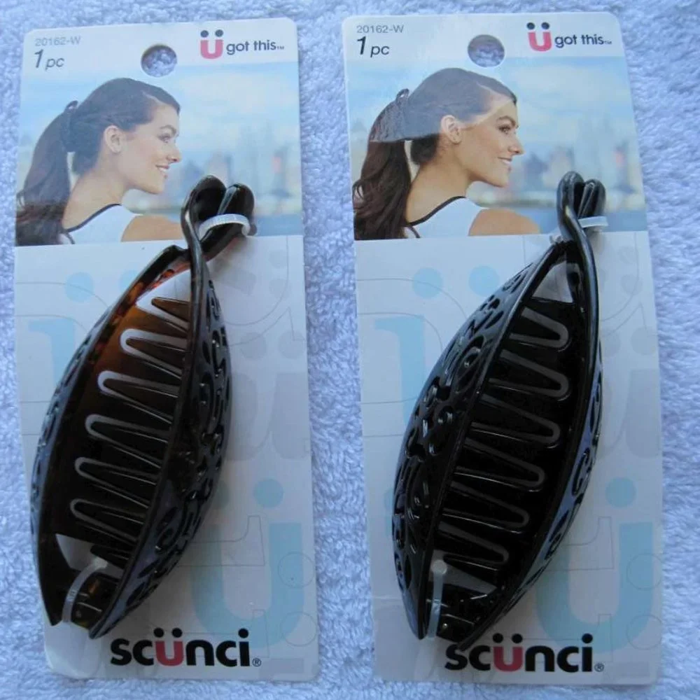 Scunci Design Tortoise Plastic Secure Hinged Open Banana Comb Hair Barrette Clip
